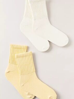 Anthropologie Daily Practice Ribbed Crew Socks Set of 2 Yellow Ivory